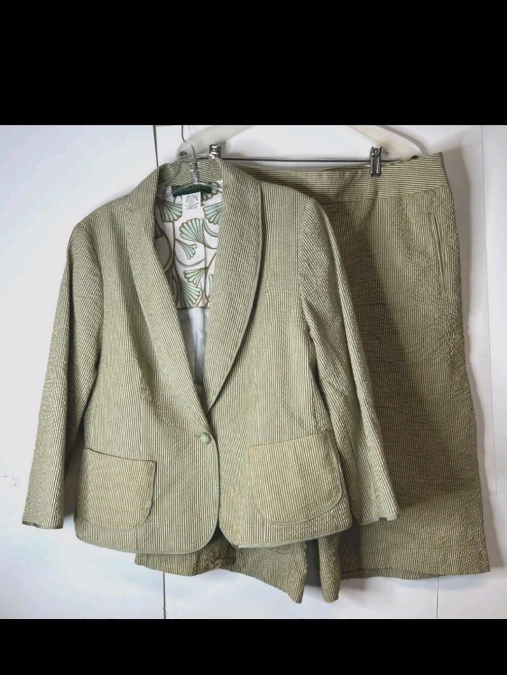 Harve Benard Light Olive Green Pinstripe Two-Piece Suit
